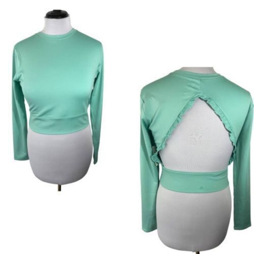 Tek Gear SZ L Women's NWT Ruffle Cut Out Long Sleeve Shy Green Workout Gear
